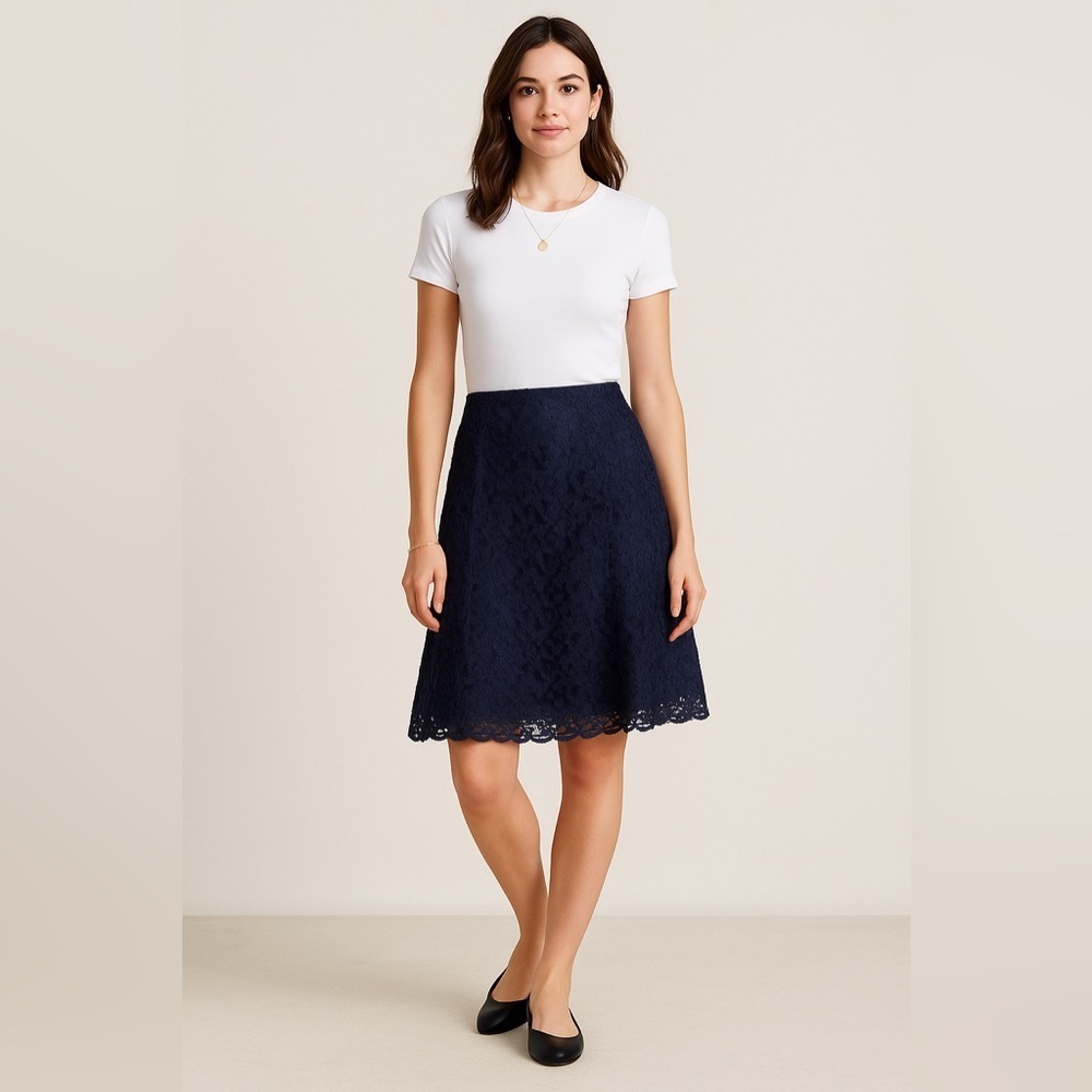 Cynthia Steffe Navy Floral Lace Skirt – Size 6